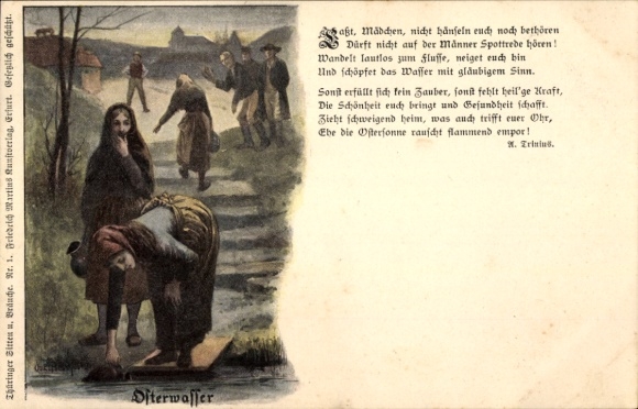 Kunstenaar Ak Gefeliciteerd Pasen, Paaswater, Thüringer gebruiken en tradities