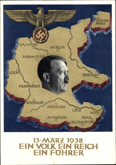 Postal stationery Postcard Klein, One People, One Reich, One Führer, Anschluss of Austria 1938, Greater Germany