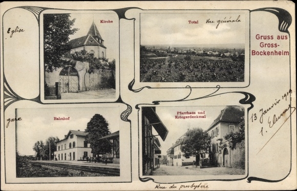 Jugendstil Ak Großbockenheim Bockenheim an der Weinstraße Pfalz, Bahnhof, Ortsansichten