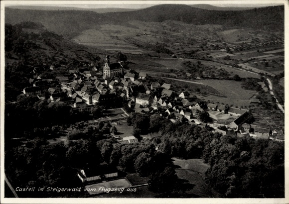Postcard Castell in the Steigerwald Lower Franconia, total view, aerial photograph