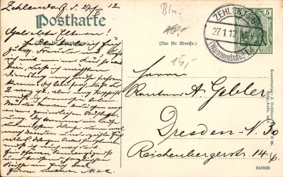 Postcard Berlin Zehlendorf, street section at the train station, green areas, fountain, shops