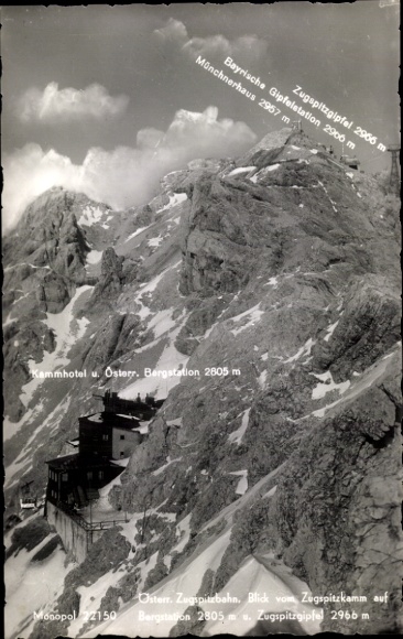 Ak Zugspitze, Monopol, Bergstation, Zugspitzgipfel, Kammhotel, Bayrische Gipfelstation