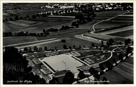 Postcard Leutkirch im Allgäu Württemberg, aerial view of Leutkirch, agricultural areas, small