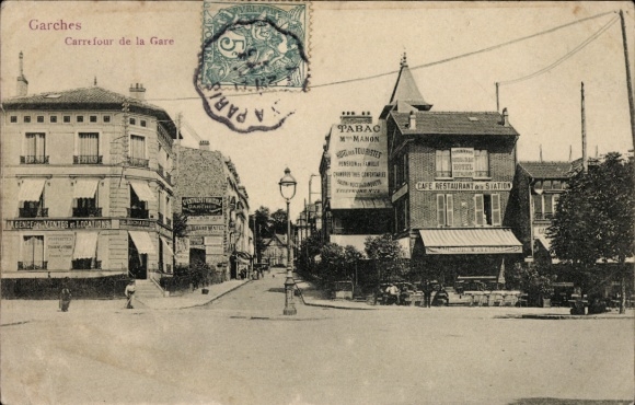 Postcard Garches Hauts de Seine, Carrefour de la Gare, Café Restaurant, Tabac
