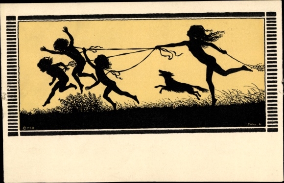 Artist silhouette PC Fidus, spring joy, dog