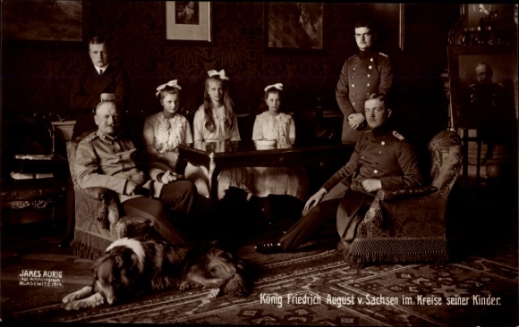 Postcard King Friedrich August III of Saxony with his children