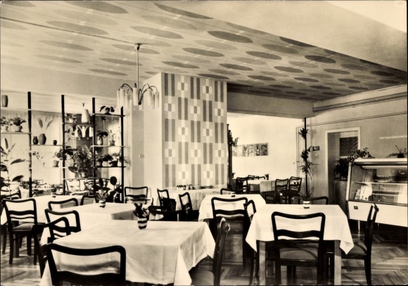 Postcard Wildenthal Eibenstock in the Ore Mountains, consumer hotel Am Auersberg, dining room