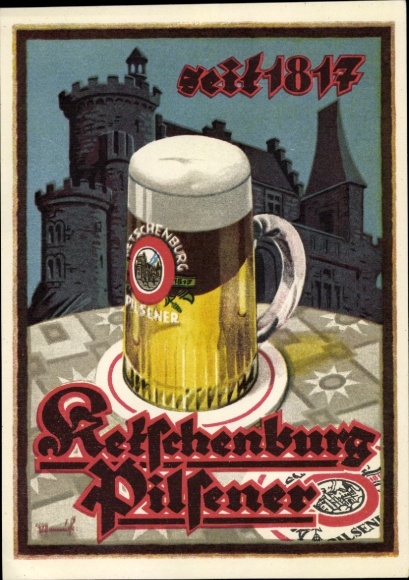 Artist PC advertising, Ketschenburg Pilsener, brewery, beer glass