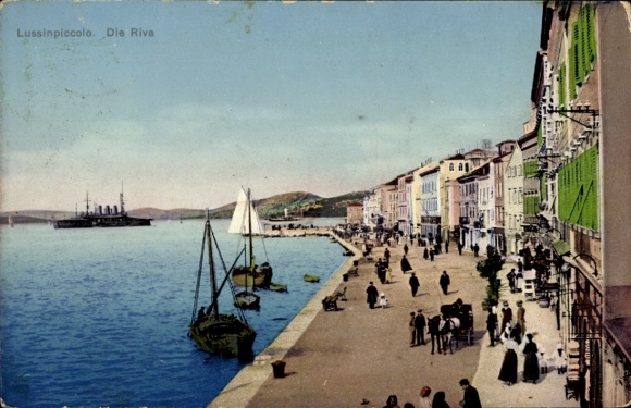 Ak Mali Lošinj Lussinpiccolo Kroatien, Die Riva, Österreichisches Kriegsschiff, Panzerkreuzer