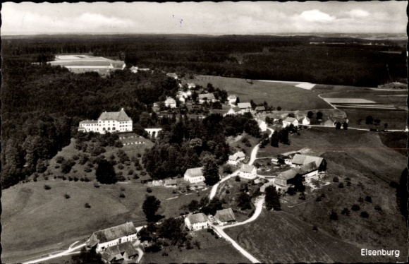 Postcard Eisenburg Memmingen in Swabia, aerial view of rural surroundings, buildings, fields