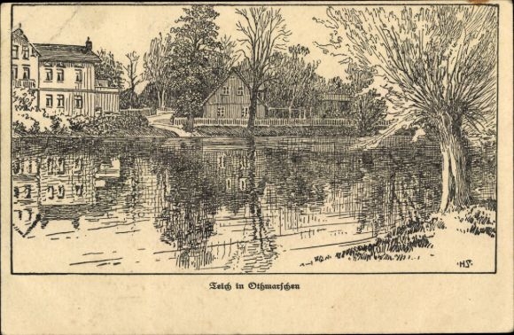 Artist Postcard Hamburg Altona Othmarschen, pond