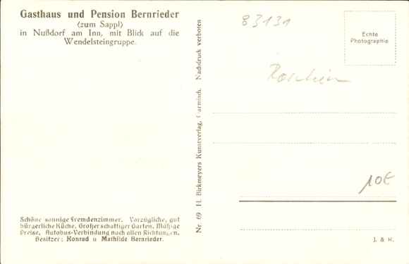 Postcard Nußdorf am Inn Oberbayern, Gasthaus und Pension Bernrieder, zum Sappl, Autobus