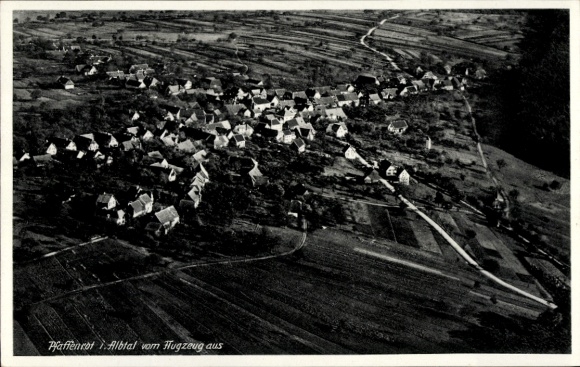 Postcard Pfaffenrot Marxzell in the Black Forest, aerial view of the town, many roofs to see, rural U