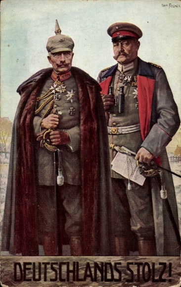 Artist Postcard Fischer, Germany's pride, Field Marshal Paul von Hindenburg, Kaiser Wilhelm II
