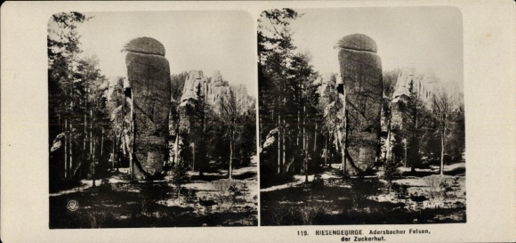 Stereo Photo Adršpach Adersbach Region Königgrätz, Adersbach Rocks, Sugarloaf Mountain
