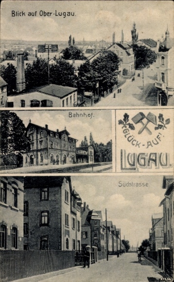 Ak Ober Lugau im Erzgebirge, Bahnhof, Südstraße, Teilansicht