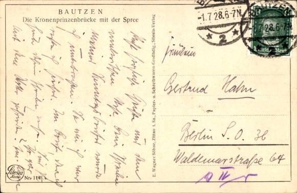 Postcard Bautzen in Upper Lusatia, Kronprinzenbrücke