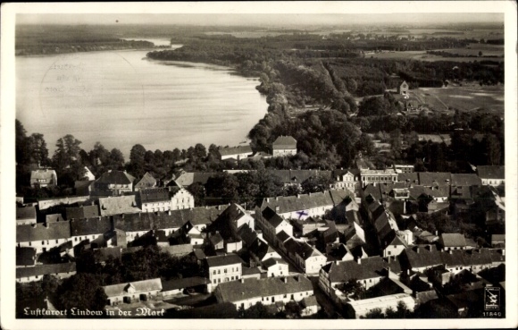 Postcard Lindow in der Mark, aerial photograph