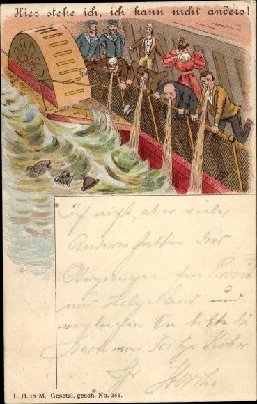Chromo-Litho Here I stand, I can&#39;t help it, seasick passengers