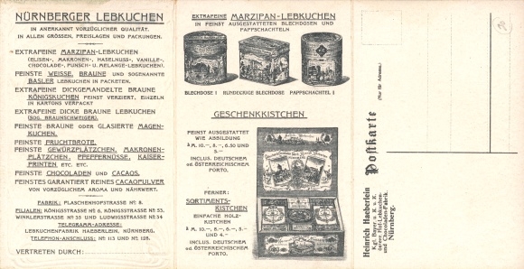Klapp Ak Neurenberg, Heinrich Haeberlein, Hofpeperkoek- en chocoladefabriek, Neurenberger peperkoek