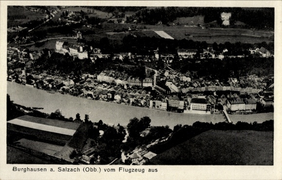 Postcard Burghausen an der Salzach Upper Bavaria, aerial photograph