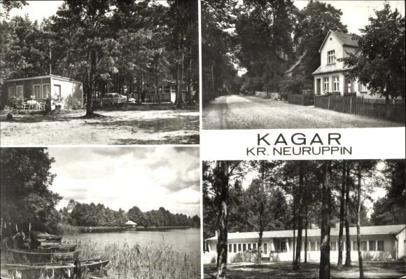 Postcard Kagar Rheinsberg in the Mark, holiday home, street section, boat dock