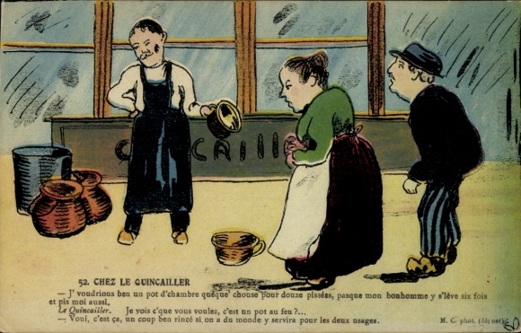 Künstler Ak Im Baumarkt, J'voudrions ben un pot d'chambre quéque