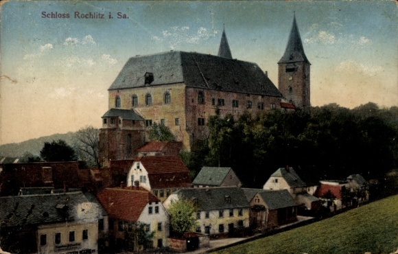 Ak Rochlitz an der Mulde, Blick zum Schloss, Häuser