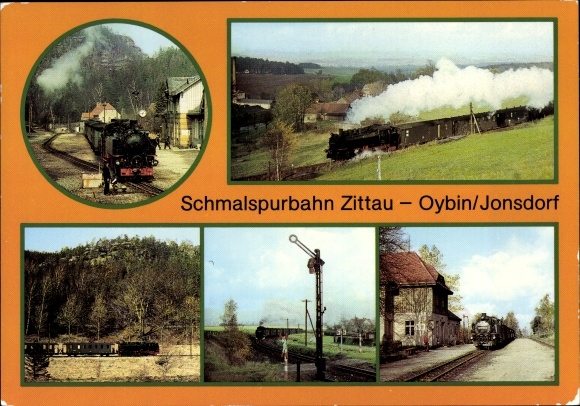 Postcard Oybin in Upper Lusatia, train station, narrow-gauge railway Zittau-Oybin, Jonsdorf train station