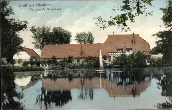 Postcard Bad Blenhorst Balge in Lower Saxony, Mrs. Lange's house, fountain