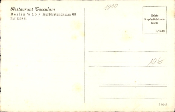 KP Berlin Charlottenburg, Restauracja Tusculum, Kurfürstendamm 68