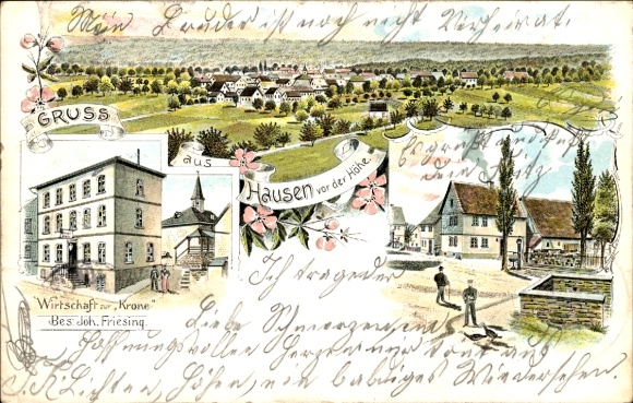 Chromo-Litho Hausen vor der Höhe Schwertbad in the Taunus Hesse, general view, economy to the crown
