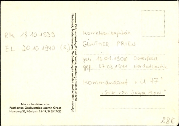 Lied Ak Günther Prien, dem deutschen U-Boot-Helden