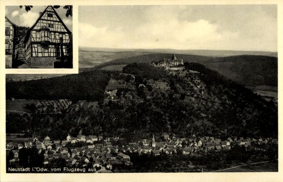 Postcard Neustadt Breuberg in the Odenwald, aerial view of Neustadt, architecture, cityscape
