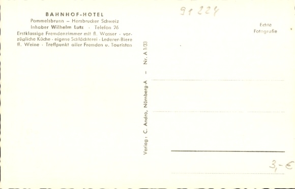 Postcard Pommelsbrunn in Middle Franconia, train station hotel, restaurant