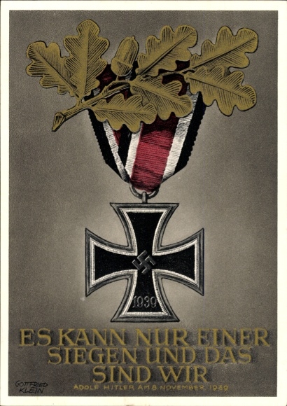 Postal stationery artist Postcard Klein, G., Only one can win and that is us, quote from Adolf Hitler