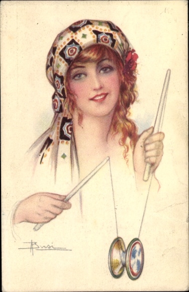 Artist Postcard Busi, Adolfo, Woman with a Diabolo