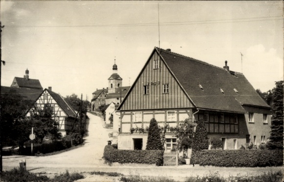 Postcard Remse an der Mulde, street section, half-timbered houses