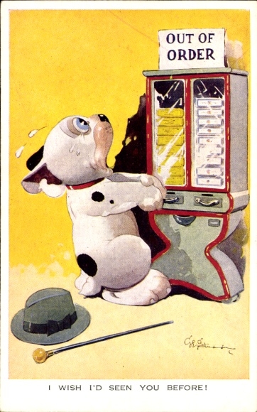 Artist Postcard Studdy, Bonzo the Dog, Automat, out of service