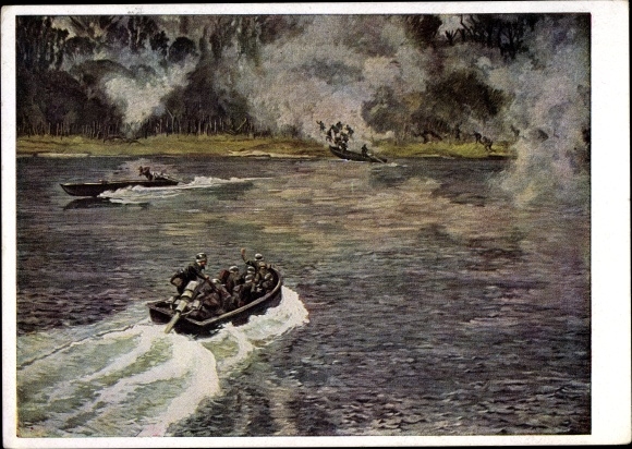 Artist PC Leberecht, Georg, crossing over the Upper Rhine, Wehrmacht, HDK 180, Heinrich Hoffmann
