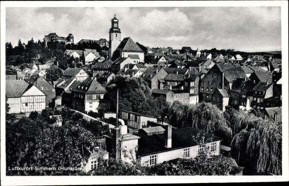 Postcard Simmern in the Rhein Hunsrück district, partial view of the city, residential buildings, church, Buka 244