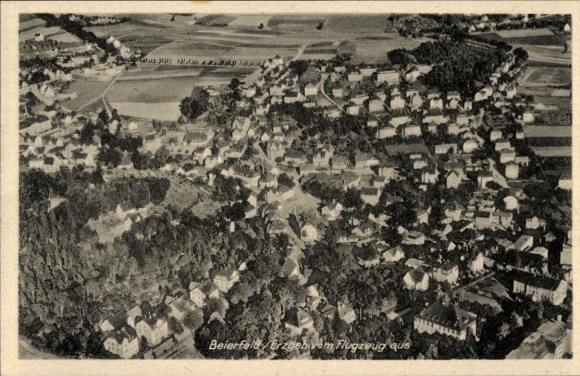 Postcard Beierfeld in the Ore Mountains Saxony, aerial photograph