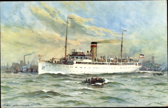 Artist Postcard Stöwer, Willy, HAPAG steamer Cobra, seaside resort service