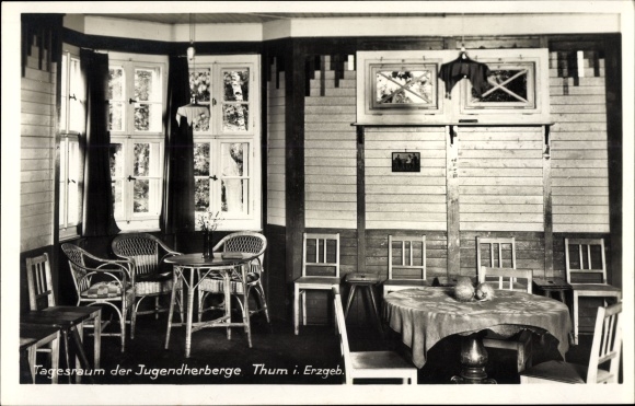 Postcard Thum in the Erzgebirge of Saxony, day room of the youth hostel