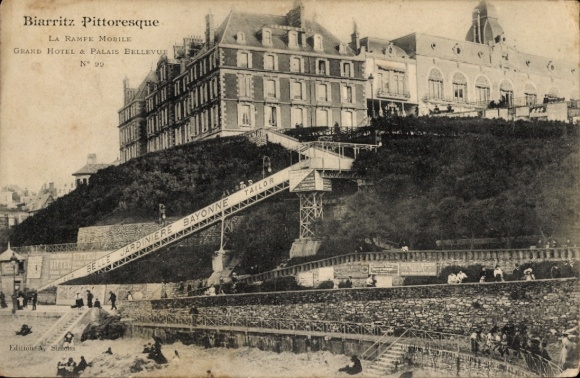 Ak Biarritz Pyrénées Atlantiques, Biarritz Pittoresque, La Rampe Mobile, Grand Hotel & Palais Bel