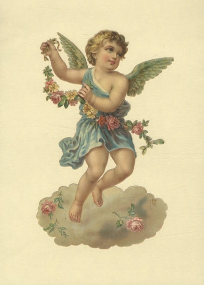 Oblate Angel with Flower Garland, approx. 15 x 9.5 cm