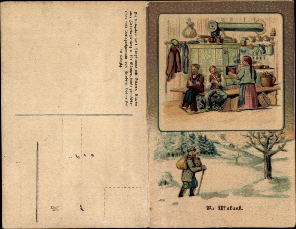 Klapp song Postcard Günther, Anton, Erzgebirge dialect No. 9, Da Uf&#39;nbank