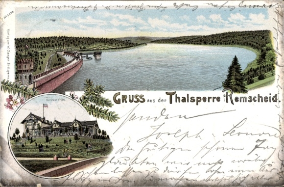 Chromo-Litho Remscheid in the Bergisches Land, Eschbach Dam, Restaurant