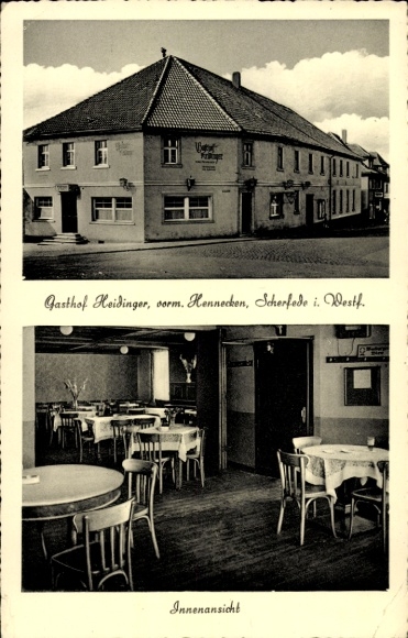 Postcard Scherfede Warburg in Westphalia, Gasthof Heidinger, formerly Hennecken