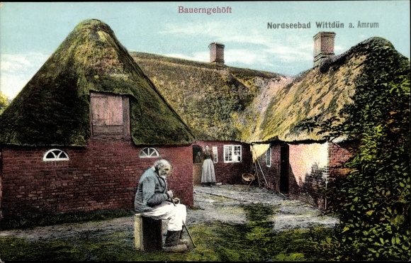 Postcard Wittdün on Amrum Nordfriesland, farm, old man in costume